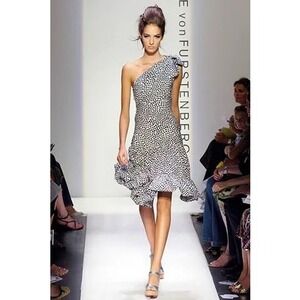 Diane Von Furstenberg Black White Polka Dot Runway Spring 06 Dress Sz 2